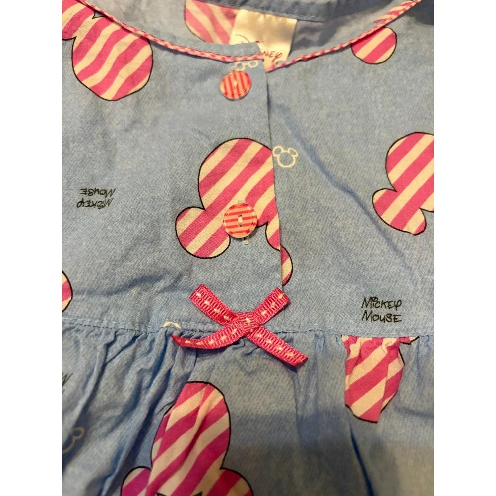 Disney Minnie Mouse Blue Pink Striped Nightgown Ruffle Hem Sleep Dress Size 4-6